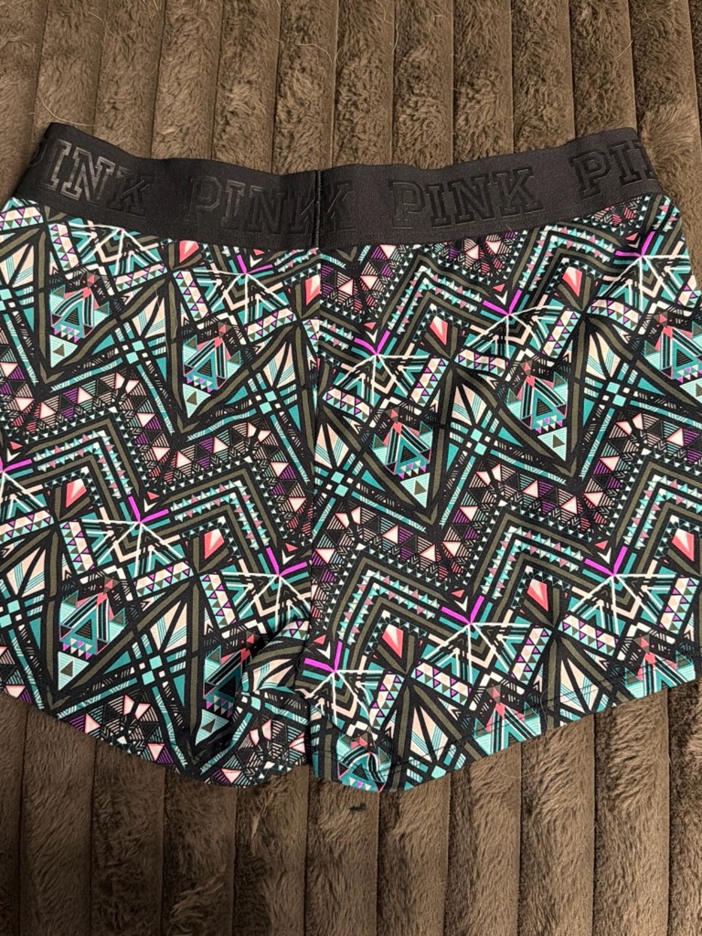 PINK Aztec Print Athletic Shorts - Turquoise & Black - Picture 2 of 2